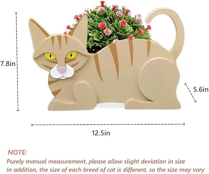 Yellow Cat Planter Plant Pots,Cute Garden Cat Flower Planter,Cat Planters Birthday Gifts for Women,Office,Indoor/Outdoor Decor（12.5 * 5.6 * 7.8in）