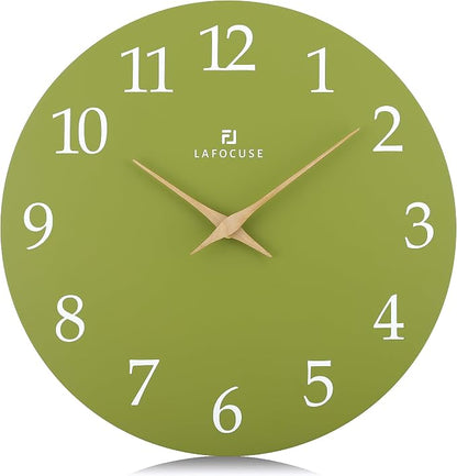Lafocuse 12 Inch Wooden Olive Green Wall Clock Battery Operated Silent by VisiteLafocuse