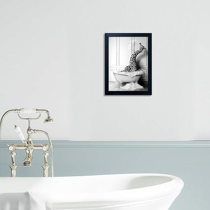 Black and White Bathroom Wall Decor Funny Giraffe in Bathtub Decor Framed - Image 9