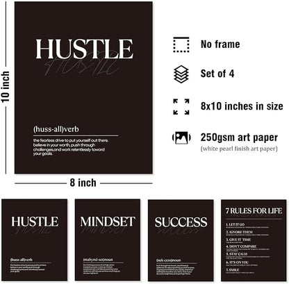 DSHFG Black Motivational Office Pictures Wall Decor Prints Set of 4, 8x10 - Image 2