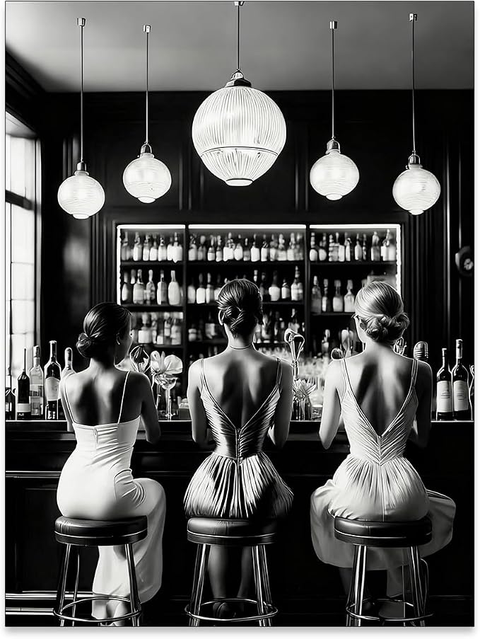 FuSatisYilife Vintage Black and White Canvas Wall Art Trendy Women Drink by FuSatisYilife