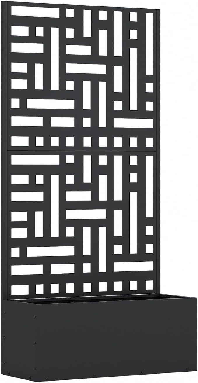 Casaphoria Metal Raised Garden Bed with Trellis and Wheels, 59"x30"x12" Planter Box for Climbing Plants, Vegetables & Vines, Features Drainage Holes and Privacy Screen (Black-Helen)