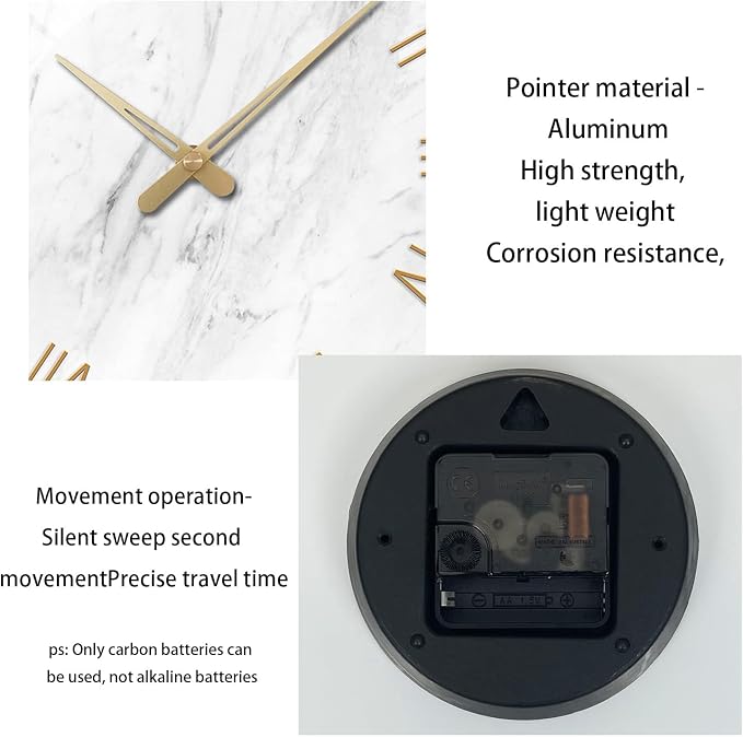 White Small Wall Clocks Battery Operated Marble Analog Clock - Image 8