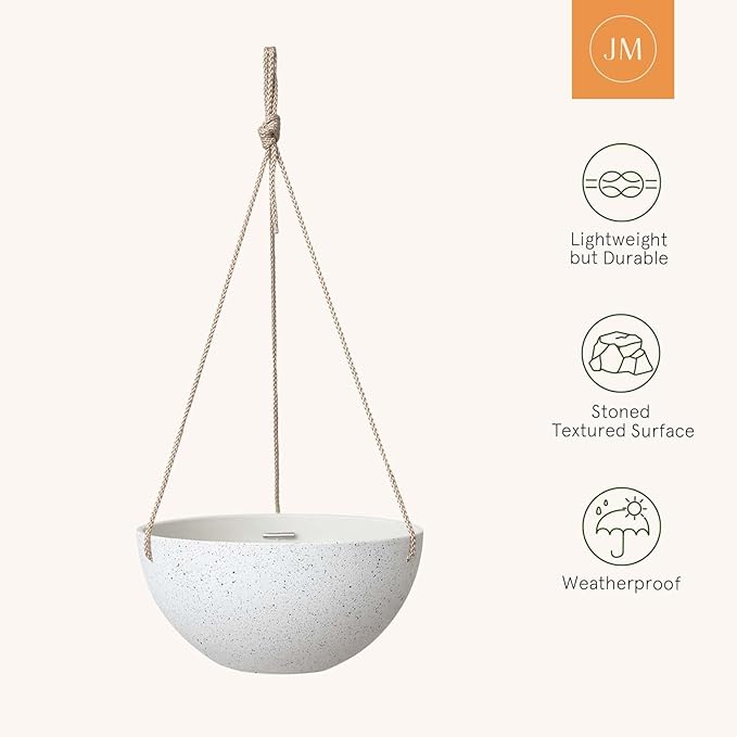 LA Jolie Muse Hanging Planters for Indoor Plants - Flower Pots Outdoor 10 inch Garden Planters and Pots,Speckled White Set of 2
