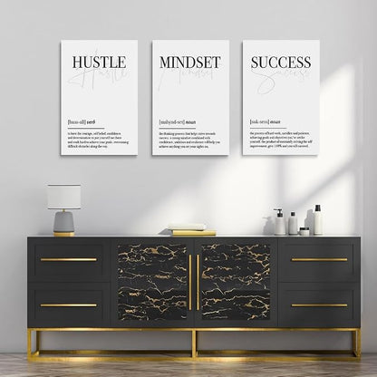 GUBIYU Black and White Hustle Motivational Wall Art Frame Canvas Success Wall - Image 3