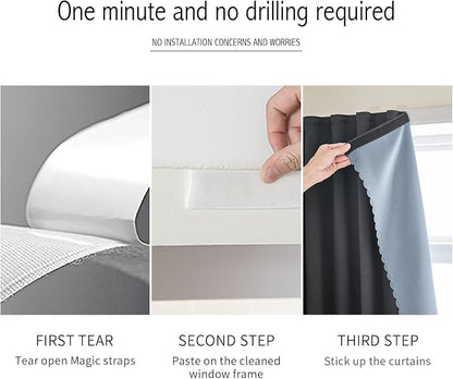 AJAZZ 100% Blackout Stick Curtain Portable Blackout Curtains Adhesive Curtains - Image 3