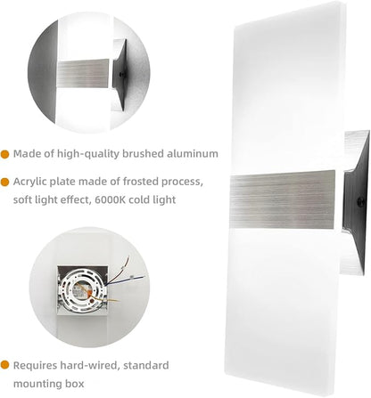 KICAAO Modern Wall Sconces Set of Two, Led Wall Light 10w, 6000k White Light Up - Image 5