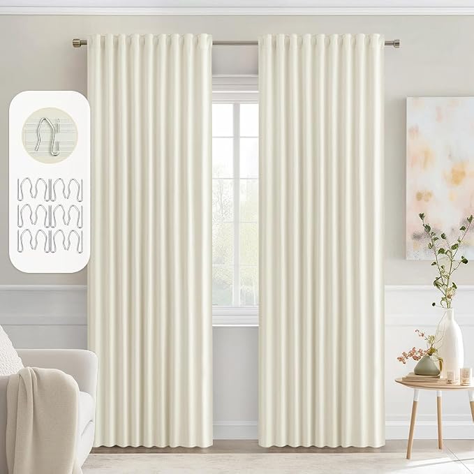 MIULEE Cream Back Tab Blackout Curtains 84 Inch Length 2 Panels Set by MIULEE