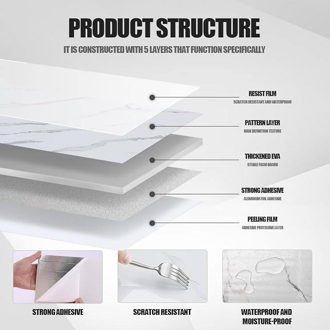 Chejiaye Thick 10pcs Marble Peel and Stick Backsplash Surface Waterproof Wall - Image 5