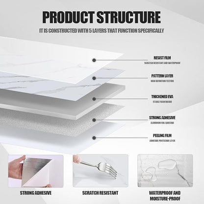 Chejiaye Thick 10pcs Marble Peel and Stick Backsplash Surface Waterproof Wall - Image 5