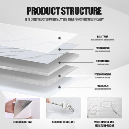 22pcs Thick Marble Peel and Stick Waterproof Wall Panels, Heat-Resistant - Image 5
