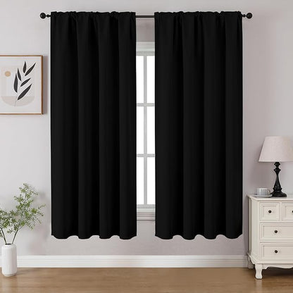 CUCRAF Black Blackout Curtains 54 inch Length 2 Panels Set, Rod Pocket Room by CUCRAF