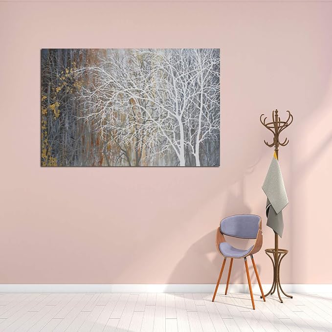 Yihui Arts Canvas Wall Art Hand Painted White Tree Pictures Brown Forest - Image 4