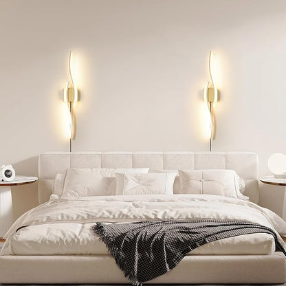 Daunton Modern Gold Plug in Wall Sconce Set of 2, Indoor Dimmable Light Fixture - Image 3