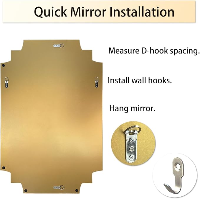 HQiJun Gold Mirror for Wall, 36x24 Gold Wood Framed, Scalloped Beveled Polished - Image 7