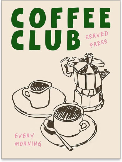 PDFI Kitchen Wall Art Coffee Club Canvas Print Vintage Coffee Artwork Posters by PDFI