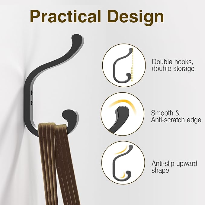 bussdis Coat Hooks Wall Mount for Hanging, Heavy Duty Backpack Hooks for Wall - Image 4