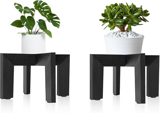 HPC DECOR 2 Pack Wood Plant Stand-Mid Century Modern Planter Stands-Wooden Flower Pot Stands Riser,Low Short Plant Stands Indoor-Modern Minimalist Wooden Stool for Plant Pot Holder, Fit 5-15 Inch Pot.