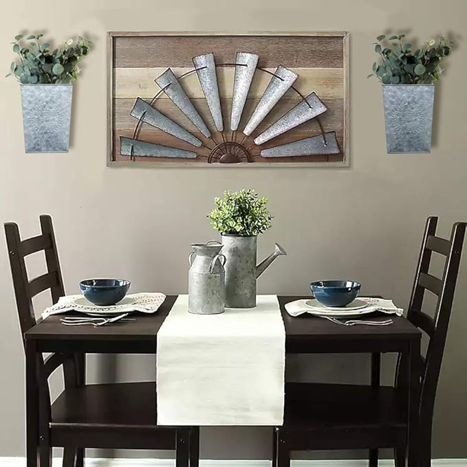 LESEN Galvanized Metal Wall Planter,Farmhouse Wall Decor Hanging Wall Vase Pocket Planters Flowers Holder Country Rustic Home Wall Decor,Set of 2