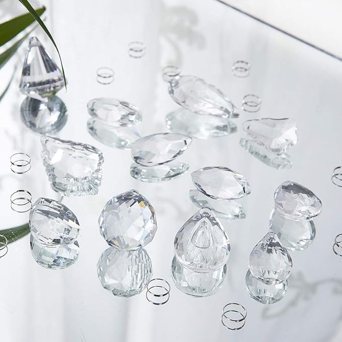 H&D Clear Jewelry Crystals Pendants Chandelier Lamp Lighting Drops Prisms Hanging Glass Prisms Parts Suncatchers Prisms Hanging Ornaments for Home,Office,Garden Decoration,Pack of 12