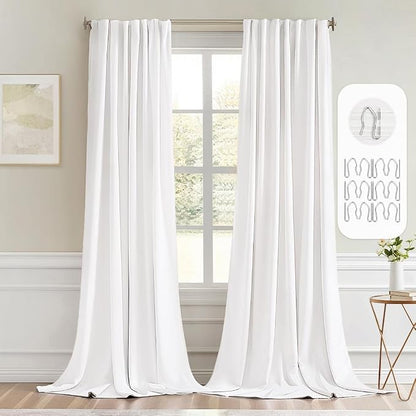 MIULEE Pure White Back Tab Blackout Curtains 120 Inch Long 2 Panels Set by MIULEE