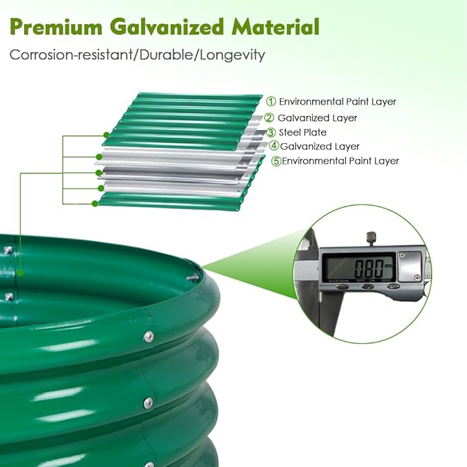 FORTUNO 2 Pcs 2 Ft Round Raised Garden Bed Box Galvanized Metal Outdoor High Flower Bed Steel Patio Ground Planter for Planting Vegetables and Herbs, Green