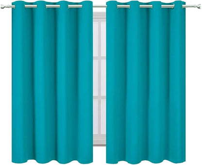LEMOMO Blackout Curtains 66 x 54 Inch Long Teal Curtains Set of 2 Panels Room - Image 2