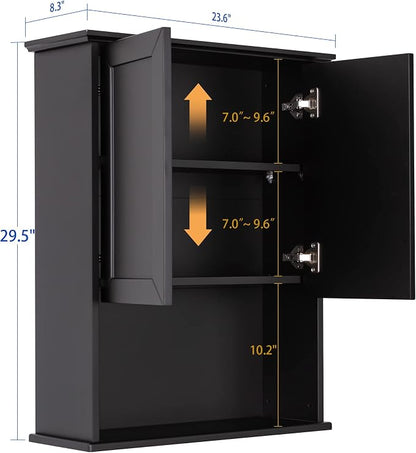 VANIRROR Black Bathroom Wall Cabinet 23x29 inch Wooden Bathroom Medicine Cabinet - Image 3