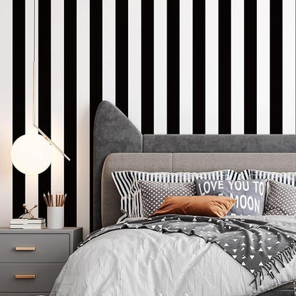 Jeweluck Black and White Wallpaper Peel and Stick Wall Paper 17.7”x118.1” Black - Image 9