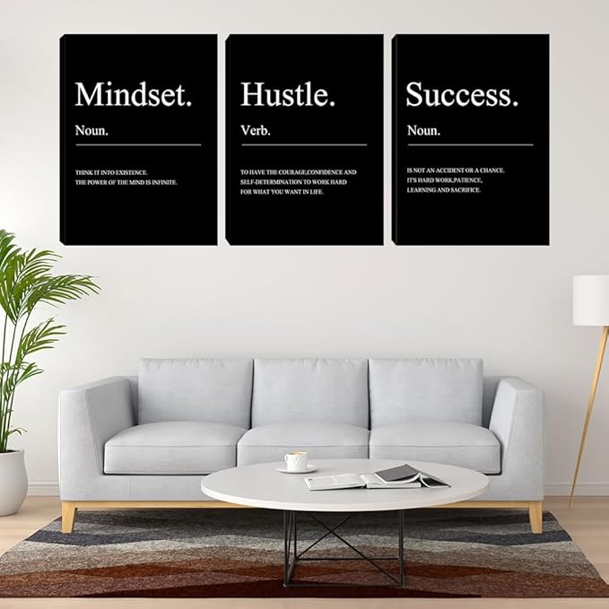 Motivational Wall Decor Black Mindset Canvas Wall Art Hustle Posters Prints - Image 4