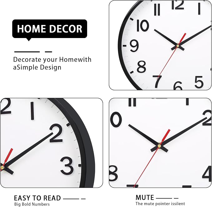 Wall Clocks Battery Operated 10 inch Modern Wall Clock, Silent Non Ticking Wall - Image 3