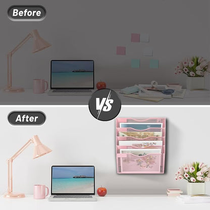 EASEPRES 5 Pocket Mesh Hanging Wall File Organizer, Wall Mounted Mail Paper - Image 3