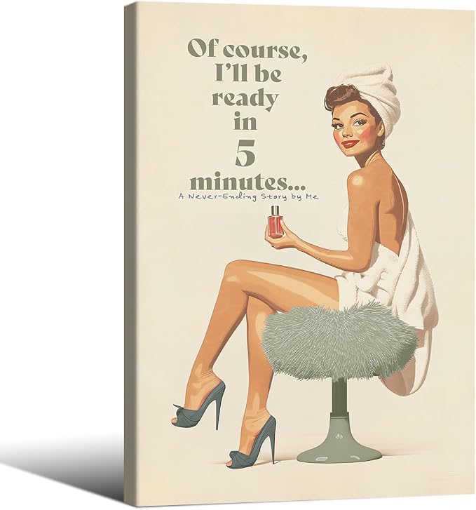 Boho Sage Green Bathroom Poster Vintage 70s Pin Up Girl Wall Art 16X24 inch by Unknown