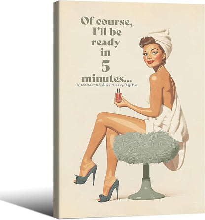 Boho Sage Green Bathroom Poster Vintage 70s Pin Up Girl Wall Art 16X24 inch by Unknown