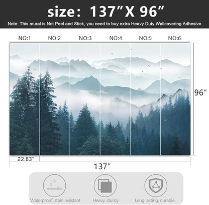 -Foggy Forest Pine Scenery Fabric Wallpaper Living Room Bedroom Bathroom - Image 4