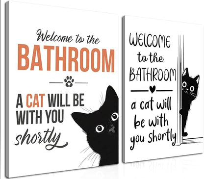MUWAK Funny Welcome to the Bathroom Slogan Wall Art Set of 2 – Cat will Be by MUWAKWallArt