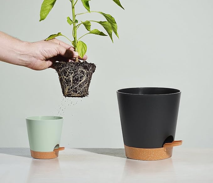 Self Watering Planters for Outdoor Plants 7/6.5/6/5.5/5Inch 5Pack Flower Pot for House Plants Green Indoor Plastic Pots Plant Pots Succulent Pots with Drainage Hole and Deep Reservoir