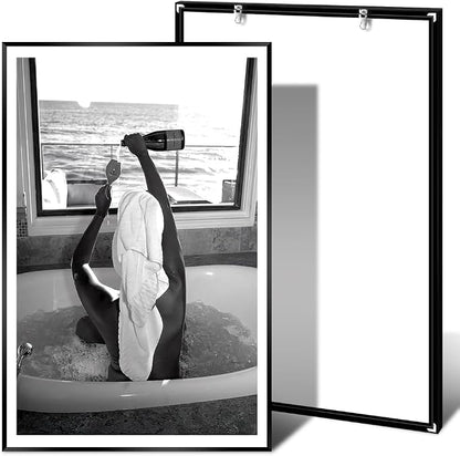 Trendy Black and White Poster Funny Woman Drinking Wine in Bathtub Wall Art - Image 2