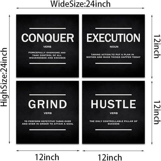 KAWAHONE Grind Hustle Execution Quotes Framed Wall Art, Success Canvas Print - Image 2