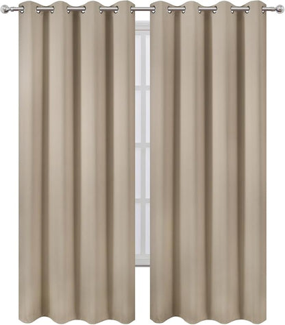 LEMOMO Blackout Curtains 66 x 95 inch/Khaki Curtains Set of 2 Panels/Thermal - Image 2