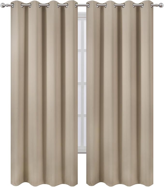 LEMOMO Blackout Curtains 52 x 90 inches Long Khaki Curtains Set of 2 Panels - Image 2