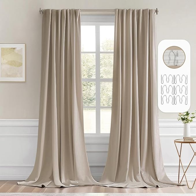 MIULEE Taupe Back Tab Blackout Curtains 108 Inch Long 2 Panels Set by MIULEE