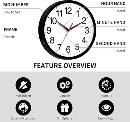 Rohioue 14 Inch Wall Clock Modern Battery Operated Silent Non Ticking Large - Image 6