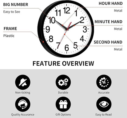 Rohioue 14 Inch Wall Clock Modern Battery Operated Silent Non Ticking Large - Image 6