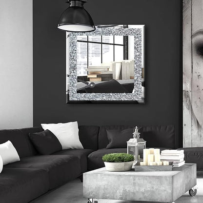 Crystal Crush Diamond Sparkly Square Silver Mirror - Image 4