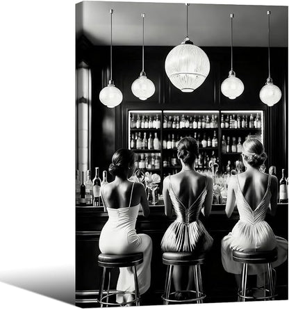 Vintage Black and White Framed Wall Art Trendy Women Drink Cocktail Posters by FuSatisYilife