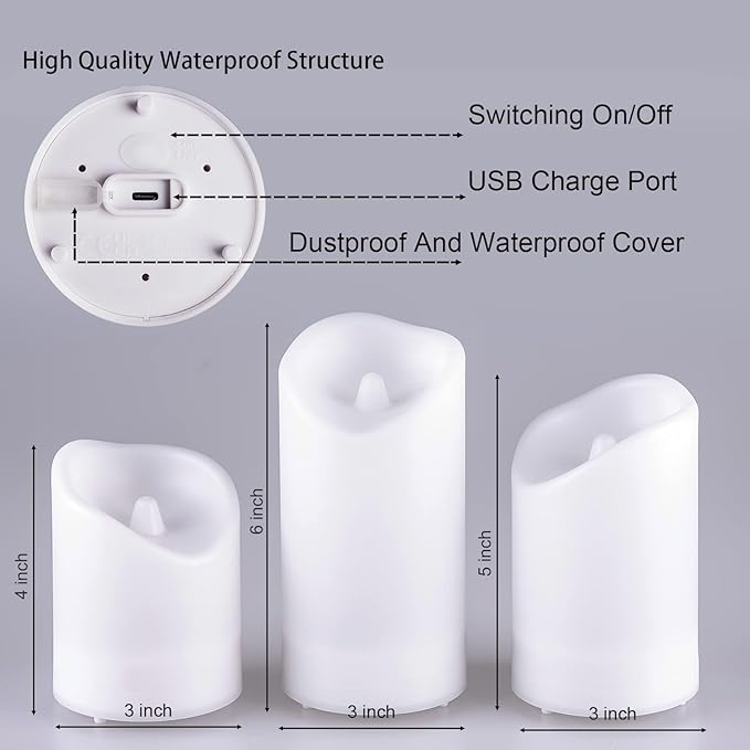 2 in 1 Rechargeable Candles, USB Solar Candles Outdoor Waterproof, Long Lasting Battery Operated Led Electric Flickering Flameless, for Outdoor Lanterns, Wedding, Christmas, Table Decorations