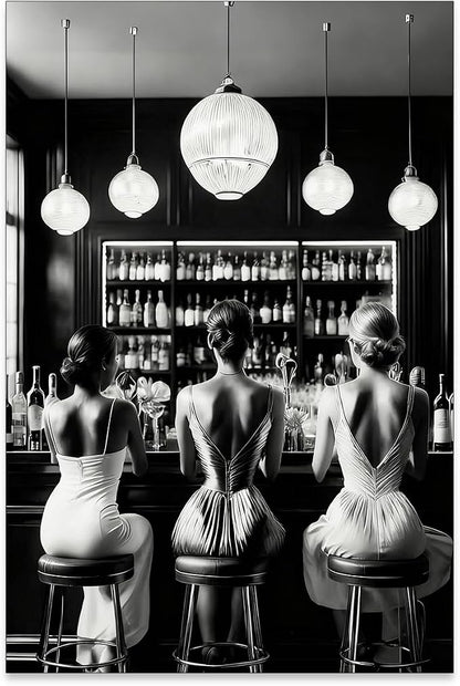 Vintage Black and White Canvas Wall Art Trendy Women Drink Cocktail Posters by FuSatisYilife