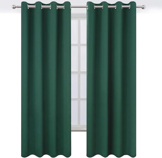 LEMOMO Blackout Curtains 52 x 120 Inch Long Dark Green Curtains Set of 2 Panels - Image 2