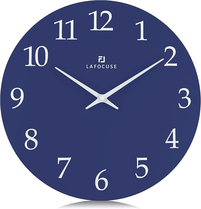 Lafocuse 12 Inch Wooden Navy Blue Wall Clock Battery Operated, Simple by VisiteLafocuse